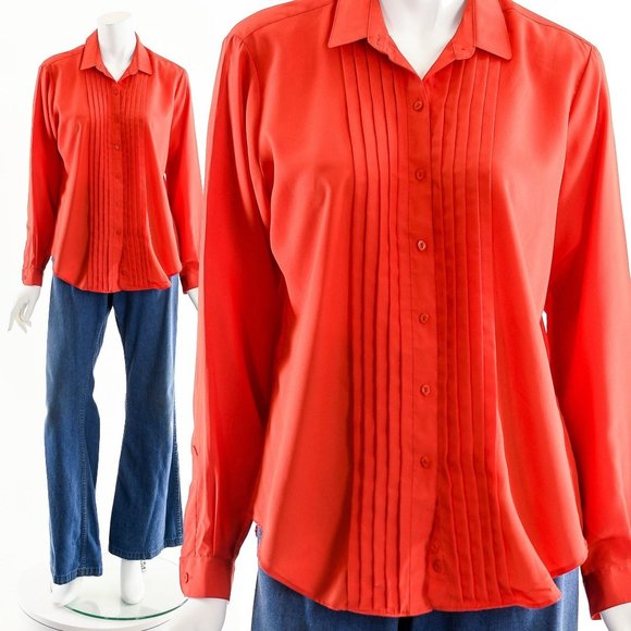 Red Tuxedo Long Sleeve Blouse - Picture 2 of 10